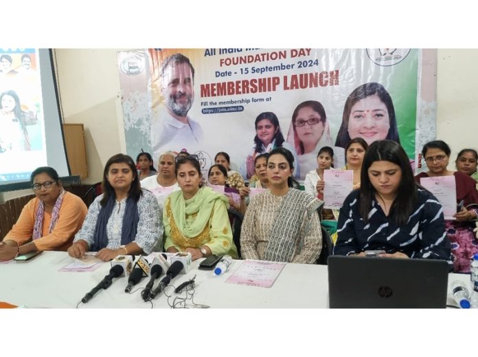 Mahila Cong leaders during Foundation Day function in Jammu on Sunday.