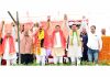 UK Chief Minister, Pushkar Singh Dhami, BJP national general secretary, Tarun Chugh and party candidate, Surjit Singh Salathia at an election rally in Samba on Thursday.