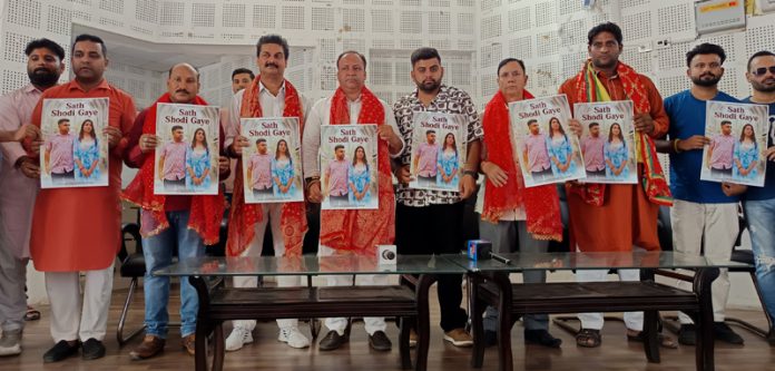 Sahil Mahajan, MD of Maa Bawe Wali Records releasing a song in Jammu on Tuesday.