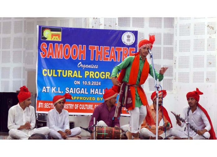 Artists performing during a cultural event organized in Jammu on Wednesday. Artists performing during a cultural event organized in Jammu on Wednesday.