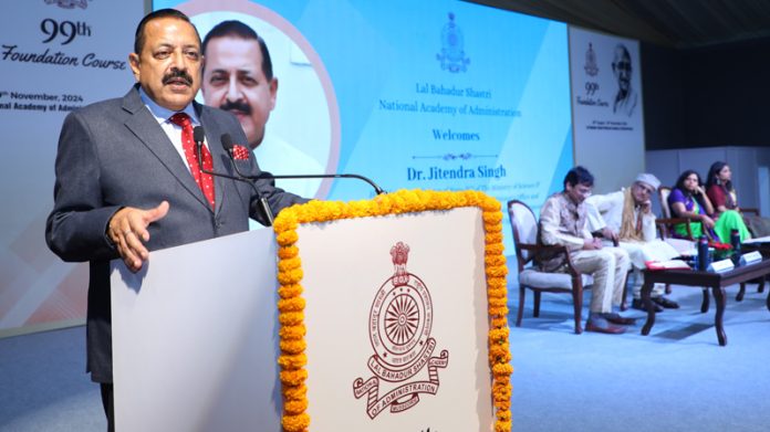 Union Minister Dr Jitendra Singh addressing IAS / Civil Services trainees at Lal Bahadur Shastri National Academy of Administration (LBSNAA), Mussoorie on Friday. Union Minister Dr Jitendra Singh addressing IAS / Civil Services trainees at Lal Bahadur Shastri National Academy of Administration (LBSNAA), Mussoorie on Friday.