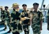 PM Narendra Modi offering sweets to an Army officer at Sir Creek in Gujarat’s Kutch district on Thursday.