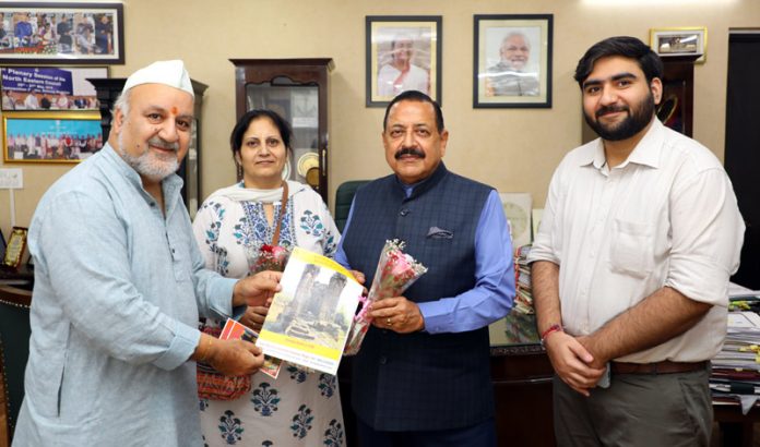 Members of Save Sharda Committee Kashmir presenting a brochure to Union Minister, Dr Jitendra Singh at New Delhi on Saturday. Members of Save Sharda Committee Kashmir presenting a brochure to Union Minister, Dr Jitendra Singh at New Delhi on Saturday.