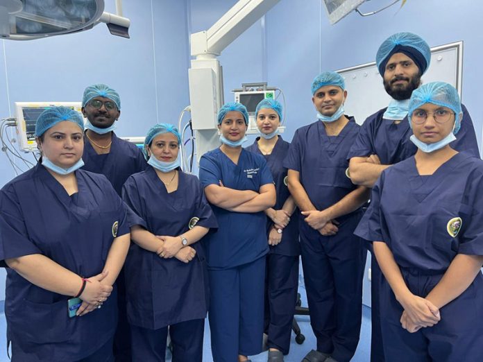 The team of doctors posing after conducting thyroid tumor surgery at AIIMS Jammu on Monday. The team of doctors posing after conducting thyroid tumor surgery at AIIMS Jammu on Monday.