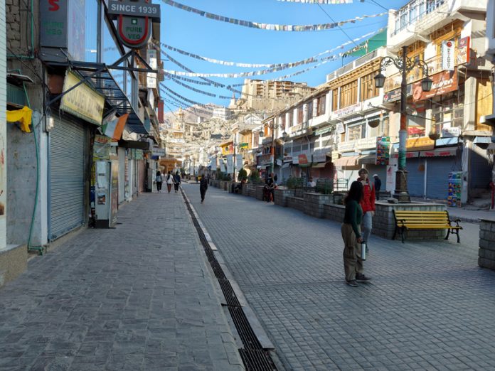 A view of complete bandh in Leh on Wednesday. A view of complete bandh in Leh on Wednesday.