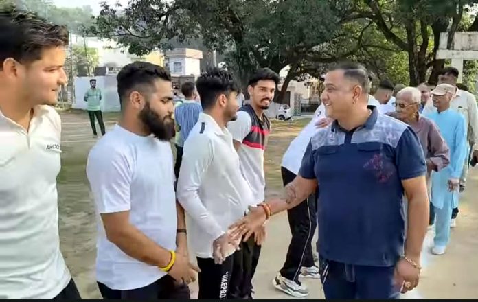 Dignitary interacting with players before start of a cricket match at Samba. Dignitary interacting with players before start of a cricket match at Samba.