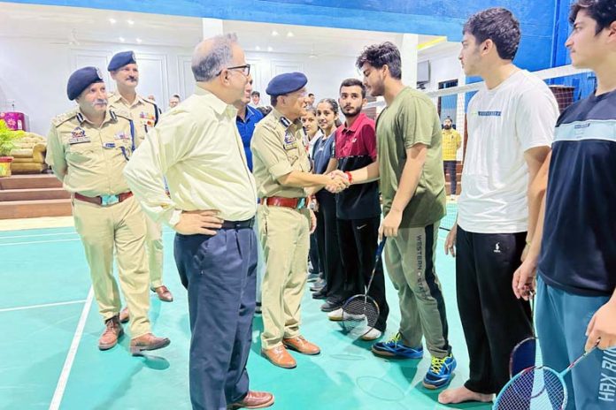 ADGP Jammu, Anand Jain interacting with players during Badminton tourney. ADGP Jammu, Anand Jain interacting with players during Badminton tourney.