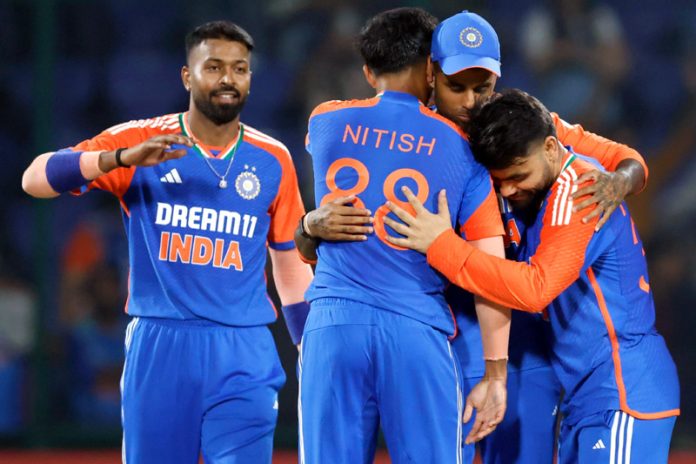 Team India celebrating after defeating Bangladesh in 2nd T20 Match on Wednesday.