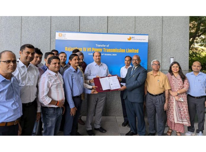 RECPDCL dignitaries handing over Rajasthan-IV H-1 Power Transmission Limited to Power Grid Corporation of India Limited in Gurugram on Tuesday. RECPDCL dignitaries handing over Rajasthan-IV H-1 Power Transmission Limited to Power Grid Corporation of India Limited in Gurugram on Tuesday.