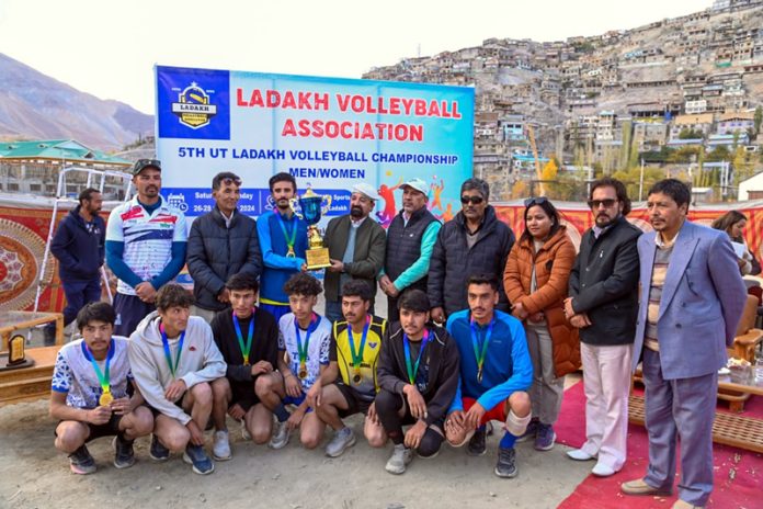 Winners display trophy at 5th UT Ladakh Volleyball Championship. Winners display trophy at 5th UT Ladakh Volleyball Championship.