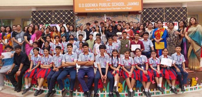 Students posing for group photograph during Goenkan Lit Fest 2024.