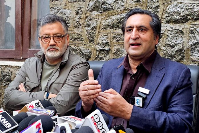 JKPC president Sajad Gani Lone addressing a press conference in Srinagar. -Excelsior/Shakeel. JKPC president Sajad Gani Lone addressing a press conference in Srinagar. -Excelsior/Shakeel.