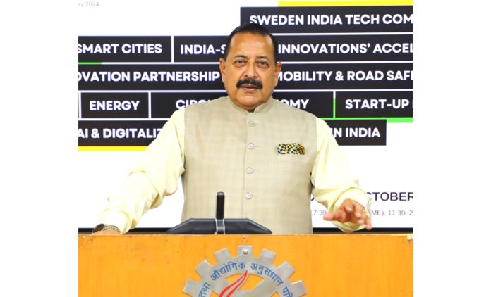 Union Minister Dr Jitendra Singh addressing the “India Sweden Innovation Day” (ISID) function at New Delhi on Monday.