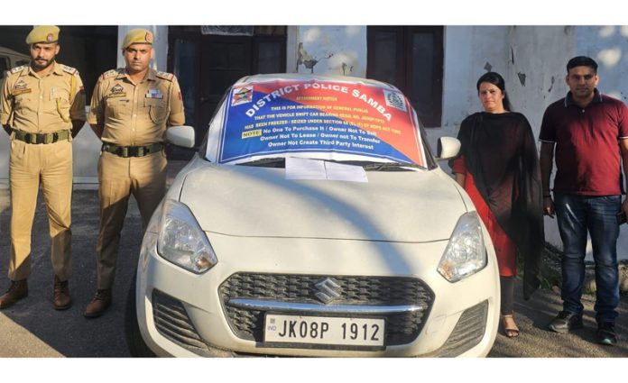 A swift car of drug trafficker seized by Vijaypur police on Monday. A swift car of drug trafficker seized by Vijaypur police on Monday.