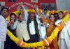Deputy CM Surinder Choudhary getting rousing reception by NC leaders at Sher-e-Kashmir Bhawan, Jammu. -Excelsior/Rakesh