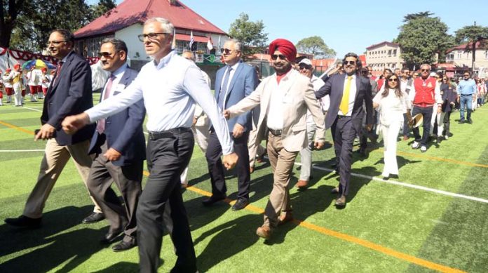 Omar Abdullah participating in march past during 177th Founders’ Day of Lawrence School Sonawar in Srinagar. Omar Abdullah participating in march past during 177th Founders’ Day of Lawrence School Sonawar in Srinagar.