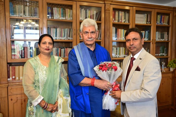 MLA Kathua Dr Bharat Bhushan calling on LG Manoj Sinha at Raj Bhawan Srinagar. MLA Kathua Dr Bharat Bhushan calling on LG Manoj Sinha at Raj Bhawan Srinagar.