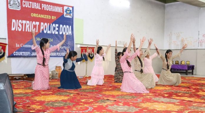 Artists performing during a cultural programme in Doda.