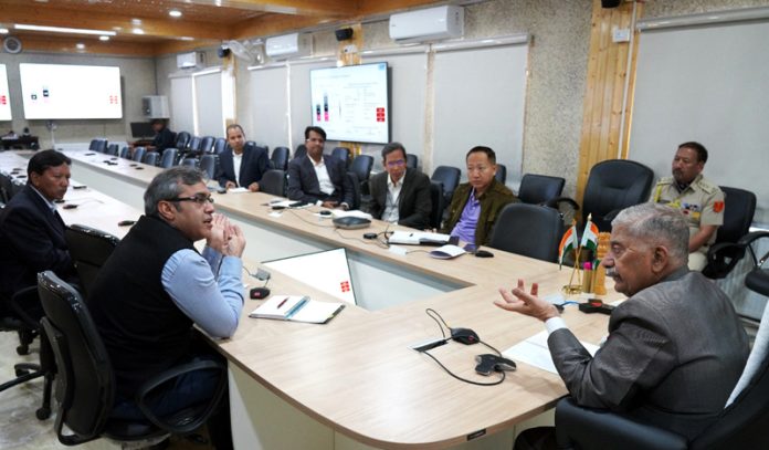 LG of Ladakh BD Mishra chairing a meeting in Leh on Tuesday. LG of Ladakh BD Mishra chairing a meeting in Leh on Tuesday.