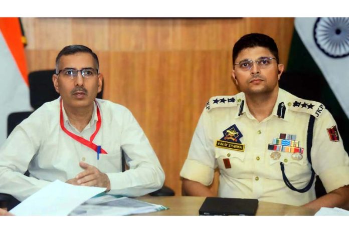 DC Samba Rajesh Sharma chairing a meeting on Sunday. DC Samba Rajesh Sharma chairing a meeting on Sunday.