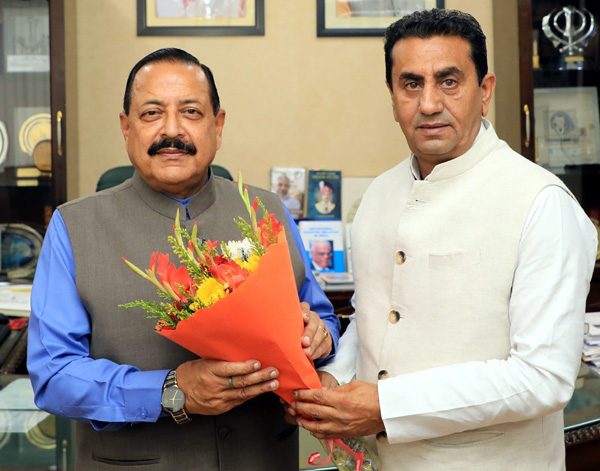 MLA Rajiv Jasrotia meeting with Union Minister Dr Jitendra Singh at New Delhi on Saturday. MLA Rajiv Jasrotia meeting with Union Minister Dr Jitendra Singh at New Delhi on Saturday.