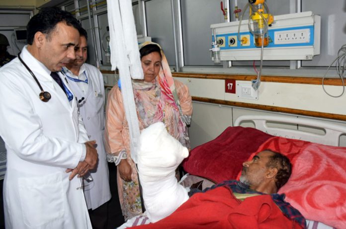 Sakeena Masood Itoo during her visit to SKIMS Soura on Tuesday.