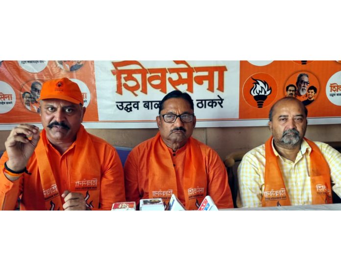 Shiv Sena leaders addressing a press conference in Jammu on Friday. Shiv Sena leaders addressing a press conference in Jammu on Friday.