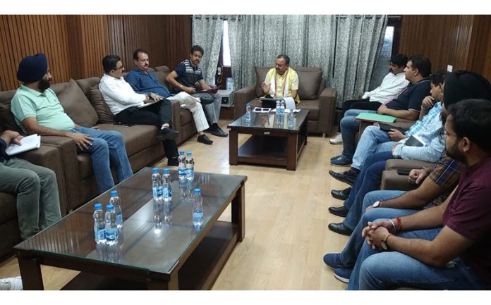 MLA Bahu Vikram Randhawa chairing a meeting of PWD officials in Jammu on Thursday.