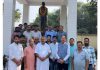 MLA Chander Parkash Ganga and DDC Chairman, Samba Keshav Dutt Sharma, paying tribute to Brig Rajinder Singh in R S Pura on Sunday.