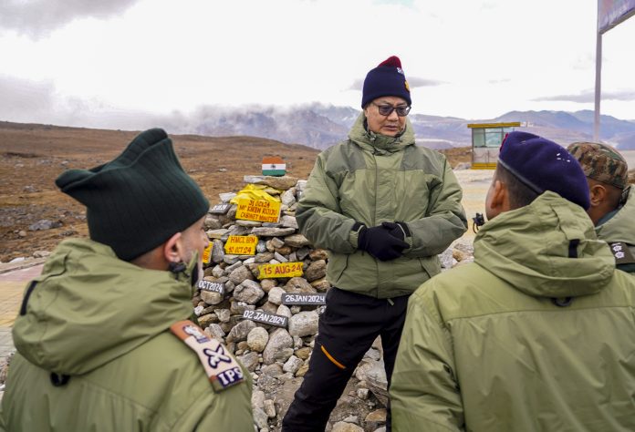 Kiren Rijiju meets soldiers in Tawang