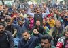 Civic Safai Karamcharis of JMC raising slogans during a protest demonstration in Jammu on Monday. -Excelsior/Rakesh