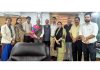 JUOWA members greeting Vice Chancellor Prof Umesh Rai with a flower bouquet in his office chamber on Monday.