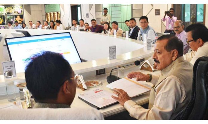 Union Minister Dr Jitendra Singh chairing a high level meeting of the State administration at Namsai, Arunachal Pradesh on Monday. Union Minister Dr Jitendra Singh chairing a high level meeting of the State administration at Namsai, Arunachal Pradesh on Monday.