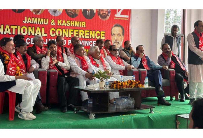 NC leaders led by Ajay Sadhotra during party convention in Vijaypur