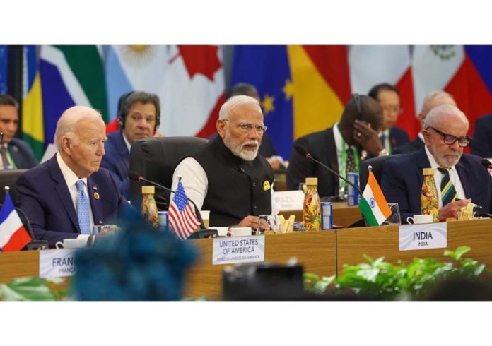 PM Narendra Modi addressing G20 session at Rio De Janeiro in Brazil on Monday. PM Narendra Modi addressing G20 session at Rio De Janeiro in Brazil on Monday.