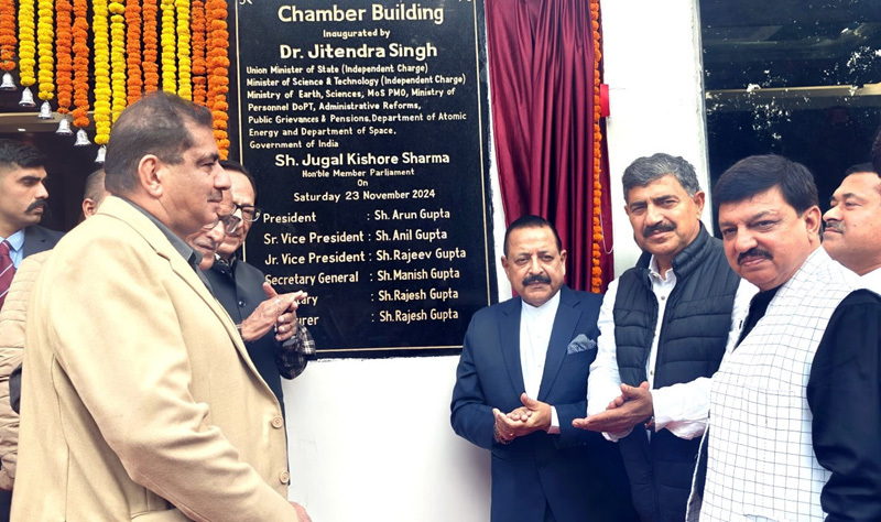 Union Minister, Dr Jitendra Singh inaugurating Chamber building at Jammu on Saturday.— Excelsior/Rakesh