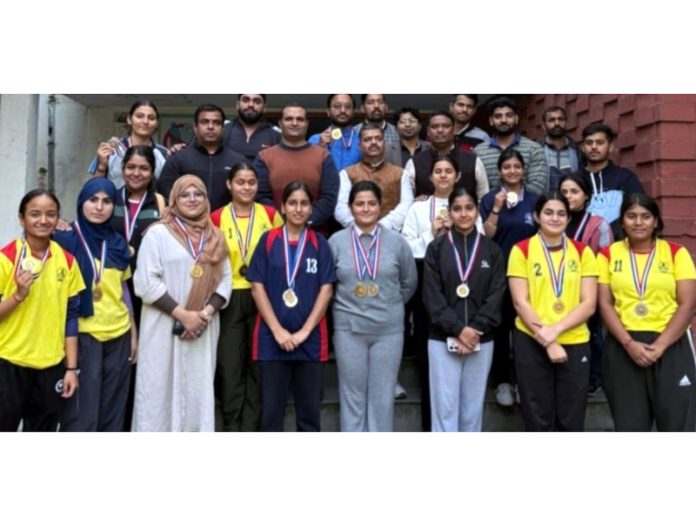 Winners of Inter Collegiate Power and Weight Lifting Championships pose for a photograph in Jammu. Winners of Inter Collegiate Power and Weight Lifting Championships pose for a photograph in Jammu.