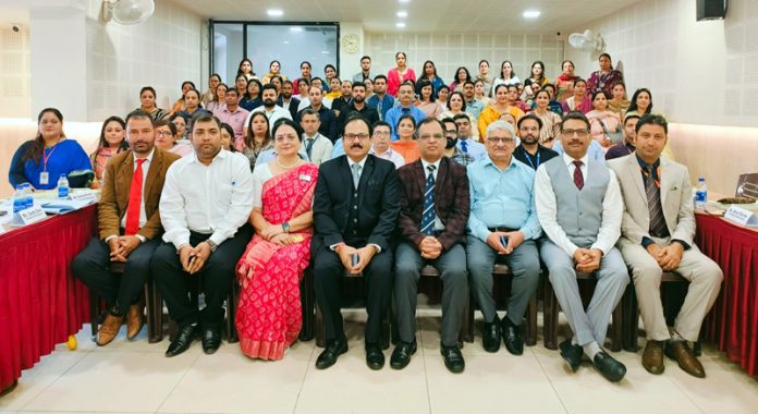 Manoj Srivastava, Director Training at CBSE posing along with dignitaries, Principals, Vice Principals and Headmistresses during a workshop on Thursday.
