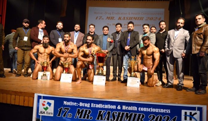 Muscle show by bodybuilders during an event at Srinagar. Muscle show by bodybuilders during an event at Srinagar.