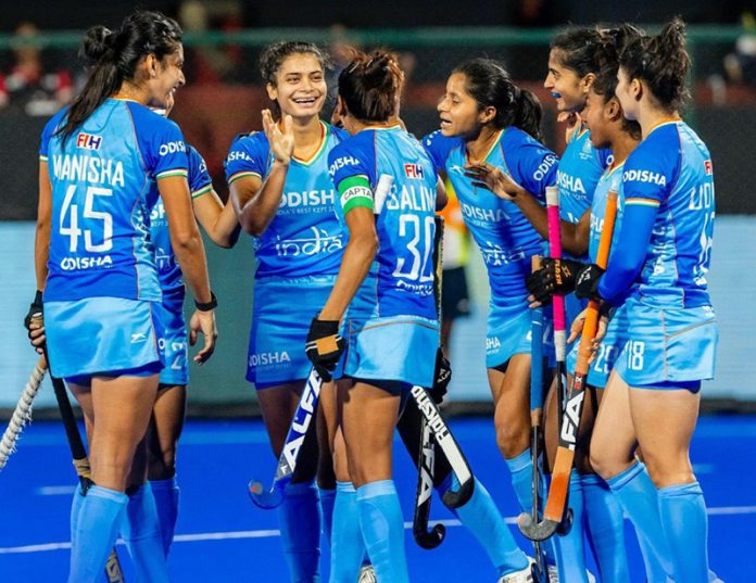 Indian Hockey team celebrating after defeating Thailand at Rajgir, Bihar on Thursday.