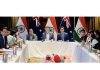 Jhansi MP Anurag Sharma sharing information with the delegation from India in Sydney on Saturday.