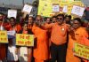 Shiv Sena leaders raising slogans during a protest demonstration at Jammu on Friday. —Excelsior/Rakesh