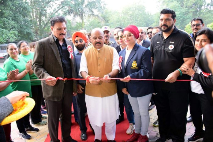 Dy CM Surinder Kumar Choudhary inaugurating Jammu and Kashmir Master Games multi-sports event at K.K Hakku Stadium.