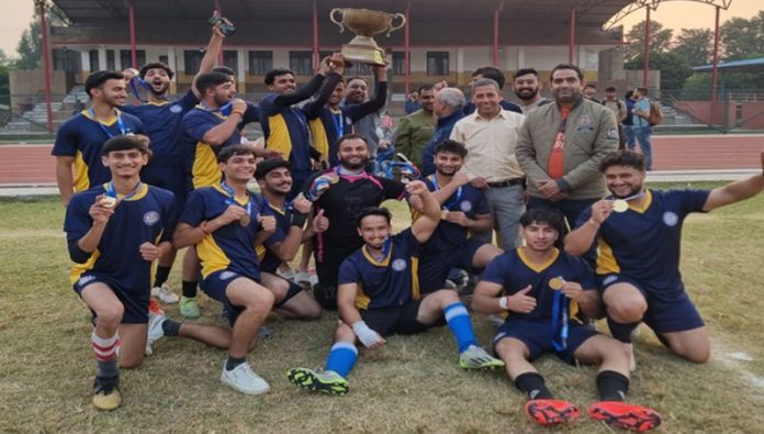 Players of MIET College team posing along with others after clinching Inter-Collegiate Football (Men's) title 2024-25. Players of MIET College team posing along with others after clinching Inter-Collegiate Football (Men's) title 2024-25.