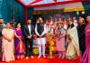 Dignitaries lighting ceremonial lamp to inaugurate the Annual Day celebrations of Elementary Wing of Shri Ram Universal School.