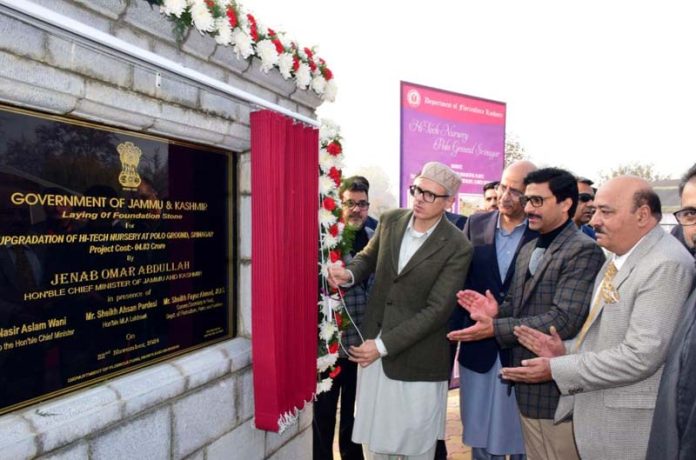 CM Omar Abdullah laying foundation of Chrysanthemum Garden in Srinagar. CM Omar Abdullah laying foundation of Chrysanthemum Garden in Srinagar.