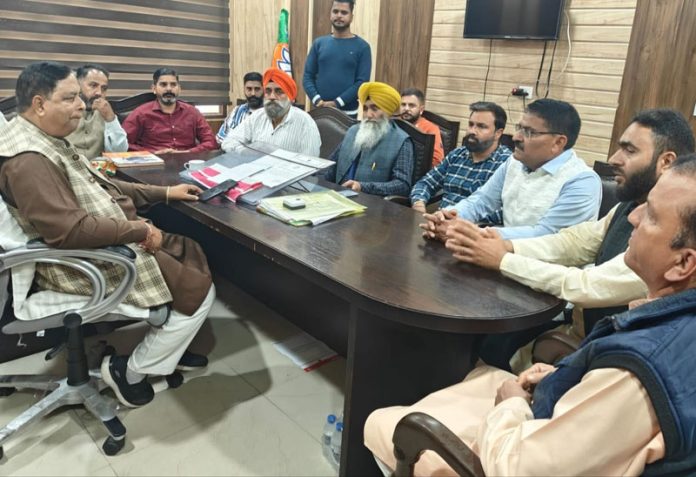 BJP JK UT president, Sat Sharma addressing a meeting of party activists from Rajouri and Poonch at Jammu on Monday. BJP JK UT president, Sat Sharma addressing a meeting of party activists from Rajouri and Poonch at Jammu on Monday.