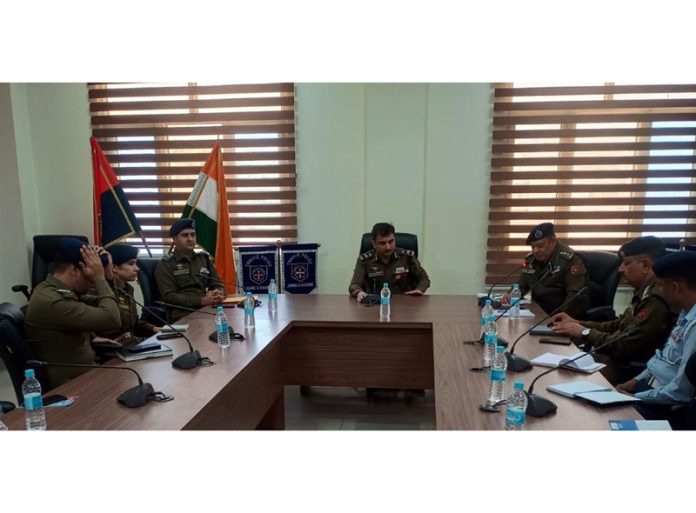 IGP Traffic J&K chairing a meeting of Traffic Police officers in Jammu district on Saturday. IGP Traffic J&K chairing a meeting of Traffic Police officers in Jammu district on Saturday.