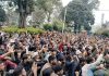 Stakeholders protesting on Saturday against proposed ropeway project. -Excelsior/Romesh Mengi