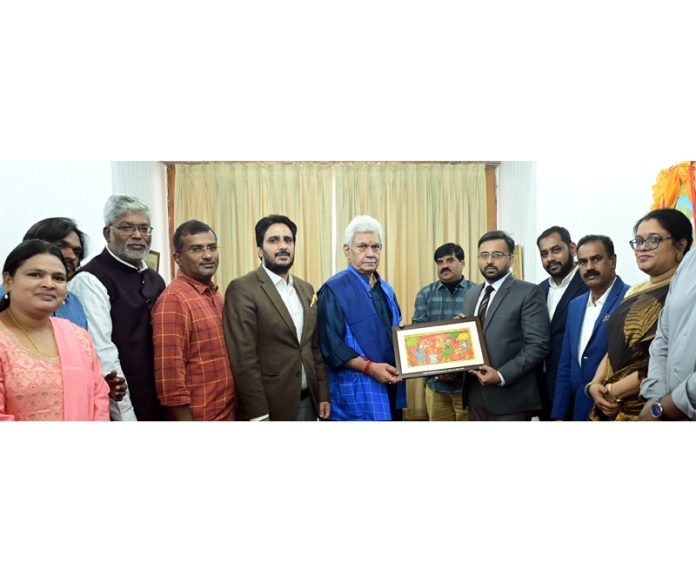 Lt Governor Manoj Sinha meeting with media delegation from Hyderabad on Monday. Lt Governor Manoj Sinha meeting with media delegation from Hyderabad on Monday.
